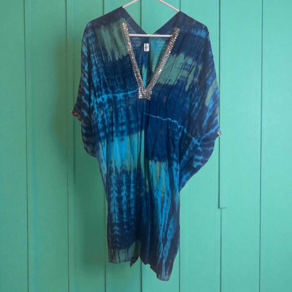 Island Planet sequined and embroidered beach cover up